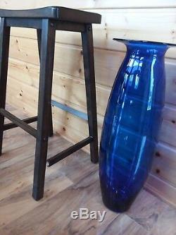 Vintage 26 Massive Tall Blenko Glass Floor Vase Architectural Cobalt