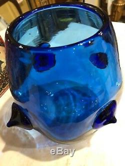 Vintage 50's BLENKO Cobalt Blue ART Glass VASE with Prunts by Wayne Husted