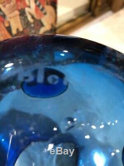 Vintage 50's BLENKO Cobalt Blue ART Glass VASE with Prunts by Wayne Husted