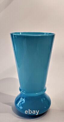 Vintage 50's Mid Century Blue Opaline Hand Blown Glass Vase Belgium