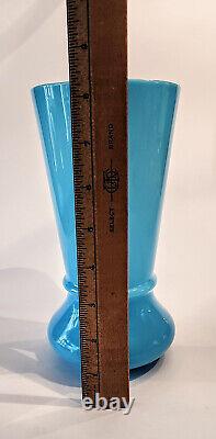 Vintage 50's Mid Century Blue Opaline Hand Blown Glass Vase Belgium