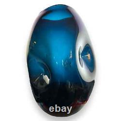 Vintage 60s Italian Vase Hand Blown Dimpled Cobalt Blue Art Glass 10