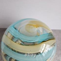 Vintage 7 Hand Blown Round Glass Vase Teal and Buttermilk Swirl