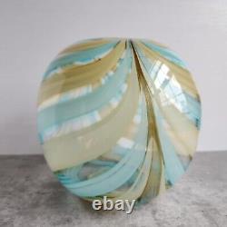 Vintage 7 Hand Blown Round Glass Vase Teal and Buttermilk Swirl