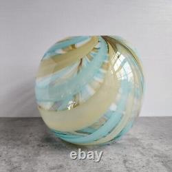 Vintage 7 Hand Blown Round Glass Vase Teal and Buttermilk Swirl