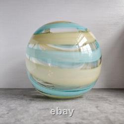 Vintage 7 Hand Blown Round Glass Vase Teal and Buttermilk Swirl