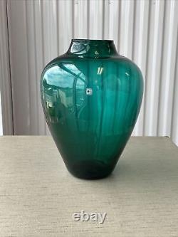 Vintage'88 Blenko #8821XL LARGE Floor Vase 16 1/4 Teal Green Hand Blown Glass