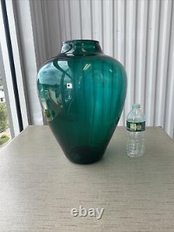 Vintage'88 Blenko #8821XL LARGE Floor Vase 16 1/4 Teal Green Hand Blown Glass