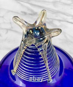 Vintage Abstract Blue Spiral Art Glass Footed Vase by John Cook