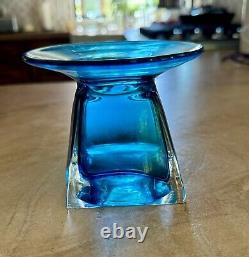 Vintage American Art Nouveau Aquamarine Blue Glass Vase, Heavy