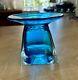 Vintage American Art Nouveau Aquamarine Blue Glass Vase, Heavy