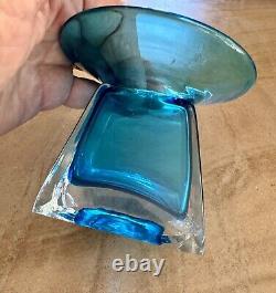 Vintage American Art Nouveau Aquamarine Blue Glass Vase, Heavy