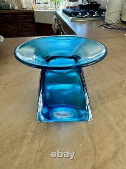 Vintage American Art Nouveau Aquamarine Blue Glass Vase, Heavy