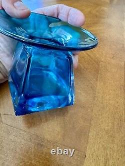 Vintage American Art Nouveau Aquamarine Blue Glass Vase, Heavy