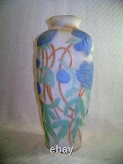Vintage Antique Consolidated Phoenix Glass Blue Green Floral Flower Cameo Vase