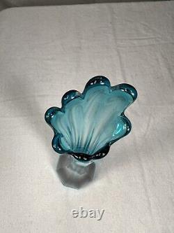 Vintage Aqua Blue 16 Swung Glass Vase