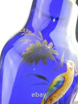 Vintage Art Deco Cobalt Blue Glass & Silver with Enameled Birds Czechoslovakia