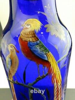 Vintage Art Deco Cobalt Blue Glass & Silver with Enameled Birds Czechoslovakia