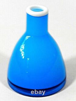 Vintage Art Glass Blue Cased Vase Bottle