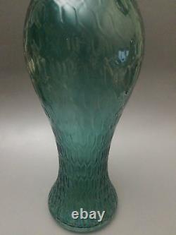 Vintage Art Glass Owl Vase Teal Blue Honeycomb Pattern 14