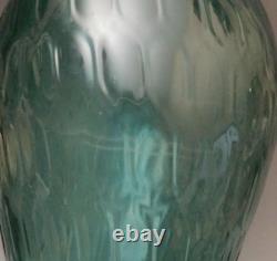 Vintage Art Glass Owl Vase Teal Blue Honeycomb Pattern 14