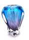 Vintage Art Glass Spiral Twisted Blue Amethyst Ombre Vase 6.5