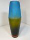 Vintage Art Glass Vase Elliptical Vertical Frosted Blue Amber Green Bottom 12