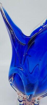 Vintage Art Glass-hand Blown Cobalt Blue Glass Vase