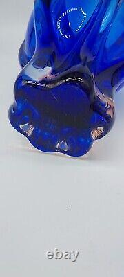 Vintage Art Glass-hand Blown Cobalt Blue Glass Vase