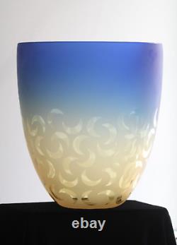 Vintage Barbini Murano Blue & Amber Crescent Moon Italian Art Glass Vase