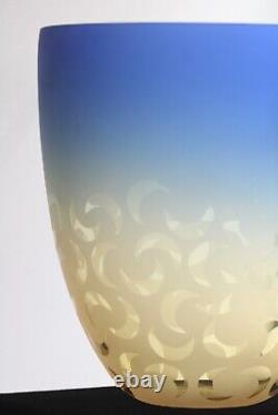 Vintage Barbini Murano Blue & Amber Crescent Moon Italian Art Glass Vase