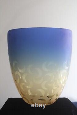 Vintage Barbini Murano Blue & Amber Crescent Moon Italian Art Glass Vase