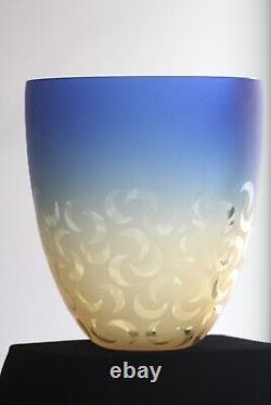 Vintage Barbini Murano Blue & Amber Crescent Moon Italian Art Glass Vase