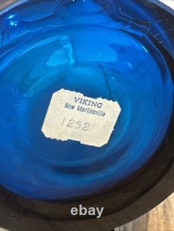 Vintage Beautiful MCM Viking Glass 16 Blue Swung Vase Pitcher Minty Condition