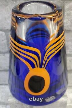 Vintage Beranek Czech Art Glass Cobalt Blue Controlled Bubble Vase HEAVY