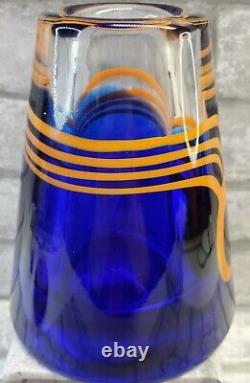 Vintage Beranek Czech Art Glass Cobalt Blue Controlled Bubble Vase HEAVY
