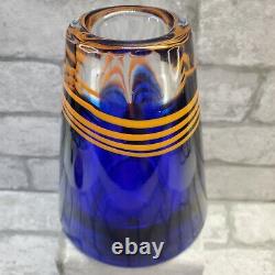Vintage Beranek Czech Art Glass Cobalt Blue Controlled Bubble Vase HEAVY