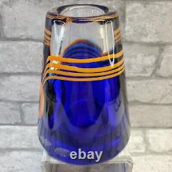 Vintage Beranek Czech Art Glass Cobalt Blue Controlled Bubble Vase HEAVY