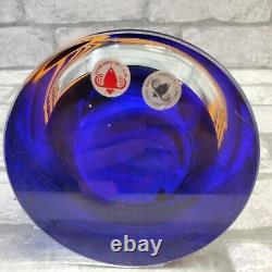 Vintage Beranek Czech Art Glass Cobalt Blue Controlled Bubble Vase HEAVY