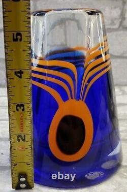 Vintage Beranek Czech Art Glass Cobalt Blue Controlled Bubble Vase HEAVY