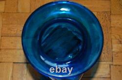 Vintage Blenko Art Glass Huge Blue Vase Hand Blown By Joel Myers 1960's