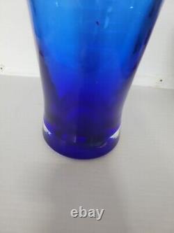 Vintage Blenko Blue Azure Handblown Glass Tapered Vase 15.5 tall 8310M 2001