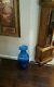 Vintage Blenko Blue Glass Big Vase 21' Hand Blown Floor vase