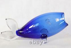 Vintage Blenko Blue Mid Century Glass Fish Vase Anderson 16''L