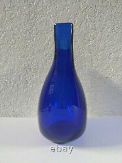 Vintage Blenko Cobalt Blue Art Glass Vase with Blenko Handmade Sticker