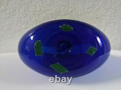 Vintage Blenko Cobalt Blue Art Glass Vase with Blenko Handmade Sticker