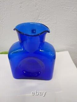 Vintage Blenko Glass Cobalt Double-Spout Water Pitcher/Vase with Original Sticker