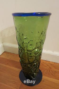 Vintage Blenko Glass Vase Stunning Green/blue Large Vase 13 Tall