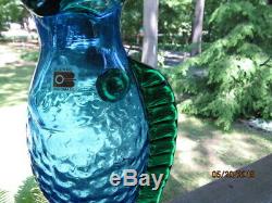 Vintage Blenko Handmade Art Glass Blue Green Fish Hank Adams 12