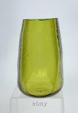 Vintage Blenko Handmade Glass 961S Cut Vase in Chartreuse Winslow Anderson Desig